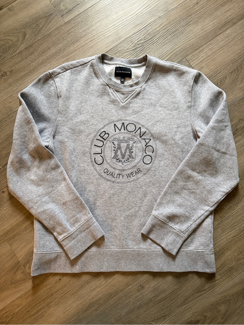 Club Monaco Light Gray Crewneck Sweatshirt with Logo Crest